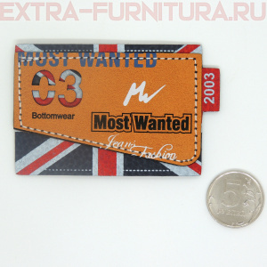 Лейбл пришивной арт. 197 с металлическими вставками MOST WANTED 2003 , цв. коричневый