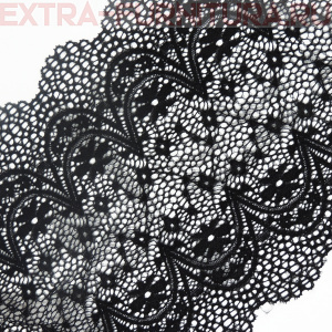 Кружево-стрейч TBY.8013 шир.220мм, цв.02 черный (уп.10м)