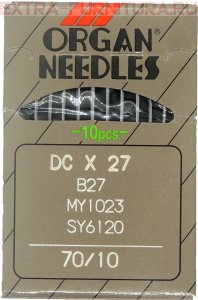 Иглы Organ высокоскоростн.оверлок (DC*27/70) для ПШМ № 70/10, уп.10шт.