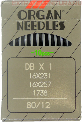 Иглы Organ для прямострочных машин с тонкой колбой (DB*1/80) ПШМ № 80/12, уп.10шт.