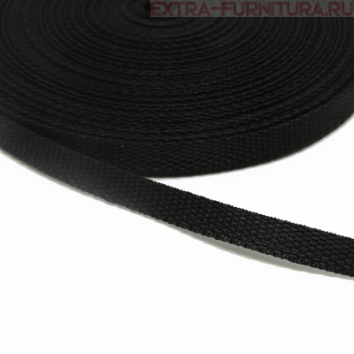 Стропа шир.10мм (+/-1мм), цв. чёрный, уп.40м.Б, пл. 4 гр/м